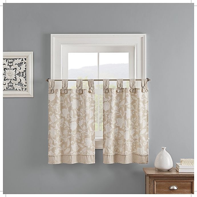 slide 1 of 4, Waverly Stencil Vine Light Filtering Window Curtain Tier Pair - Linen, 36 in