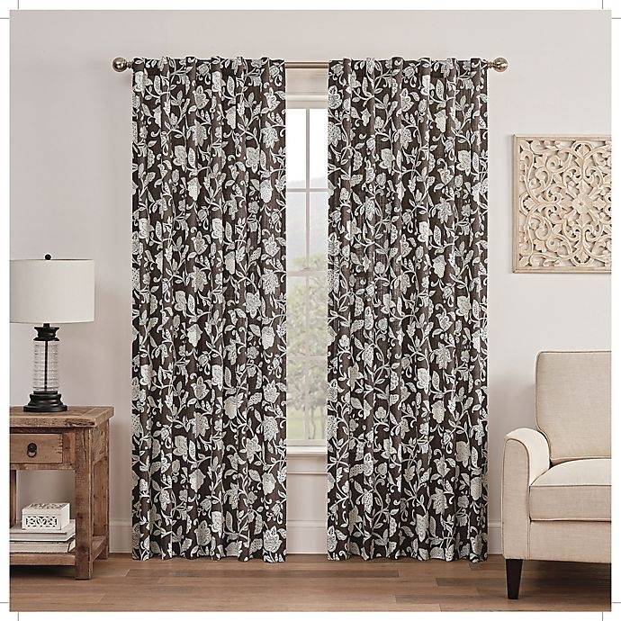 slide 1 of 4, Waverly Stencil Vine Light Filtering Rod Pocket Window Curtain Panel - Black, 63 in