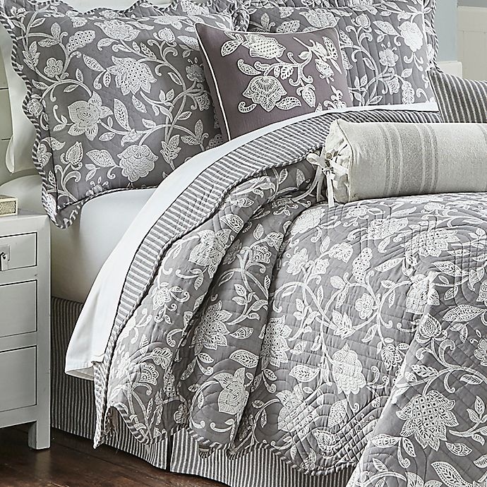 slide 2 of 5, Waverly Stencil Vine Reversible Full/Queen Quilt Set - Charcoal, 4 ct