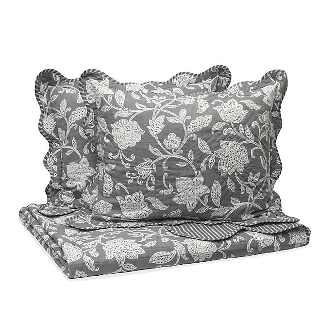 slide 3 of 5, Waverly Stencil Vine Reversible Full/Queen Quilt Set - Charcoal, 4 ct