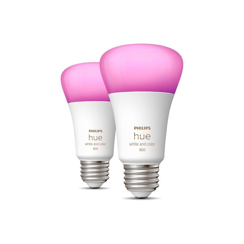 slide 2 of 6, 2pk Philips Hue A19 60W Light Bulbs: LED, Dimmable, 800 Lumens, Google Home & Apple HomeKit Compatible, Energy Star Certified, 2 ct