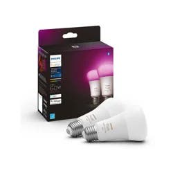 2pk Philips Hue A19 60W Light Bulbs: LED, Dimmable, 800 Lumens, Google Home & Apple HomeKit Compatible, Energy Star Certified