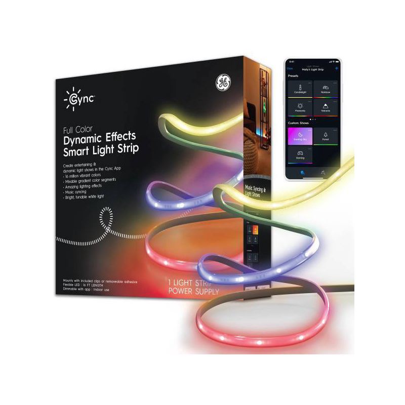 slide 12 of 14, GE Household Lighting GE 16' CYNC Dynamic Effects Smart LED Full Color Light Strip Power Supply, 1 ct