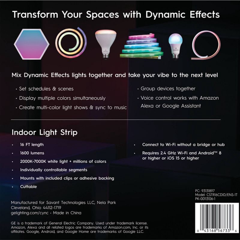 slide 6 of 14, GE Household Lighting GE 16' CYNC Dynamic Effects Smart LED Full Color Light Strip Power Supply, 1 ct