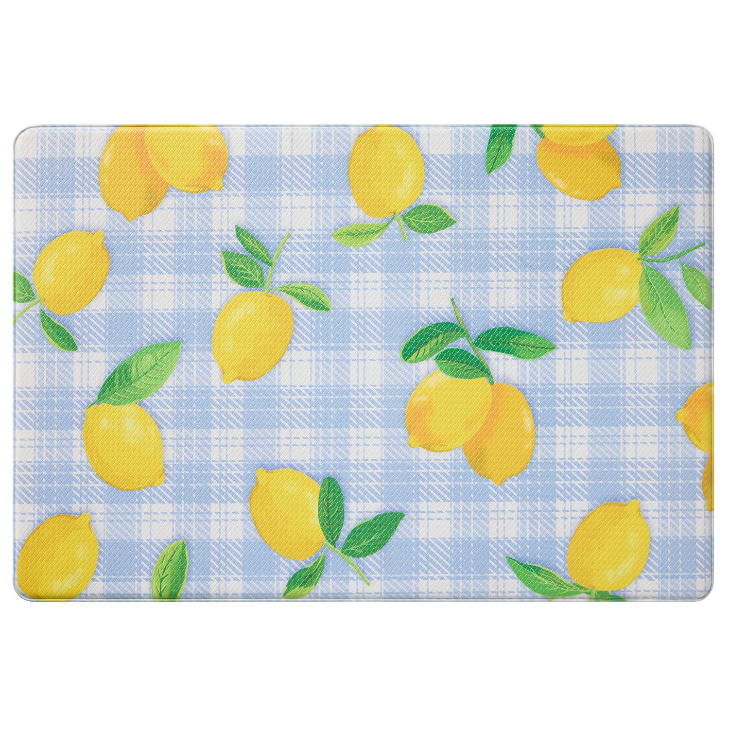 slide 1 of 3, Loloi Gingham Lemons Kitchen Comfort Mat, 20 In X 30 In, Blue, 20 x 30