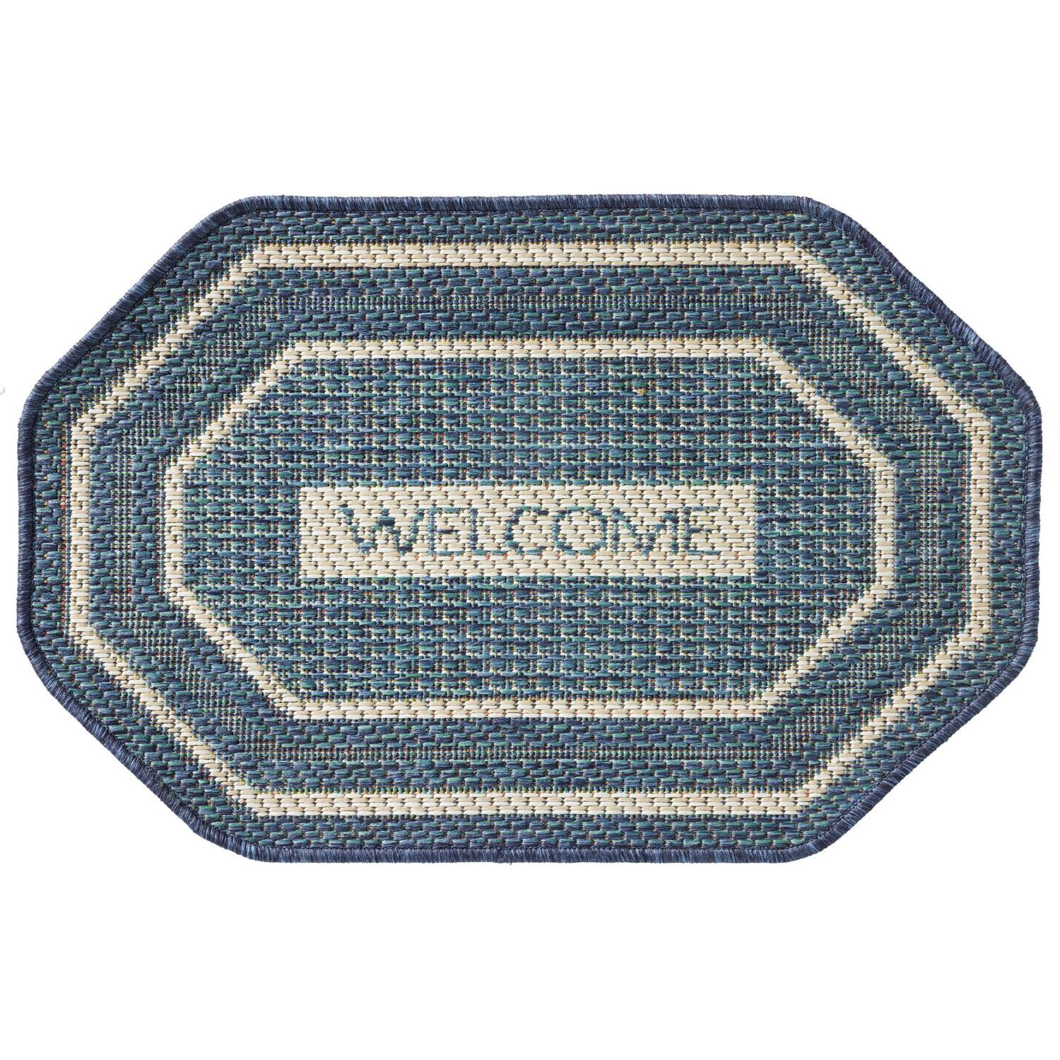slide 1 of 4, Loloi Welcome Border Shaped All-Purpose Mat, 20 In X 30 In, Navy, 20 x 30