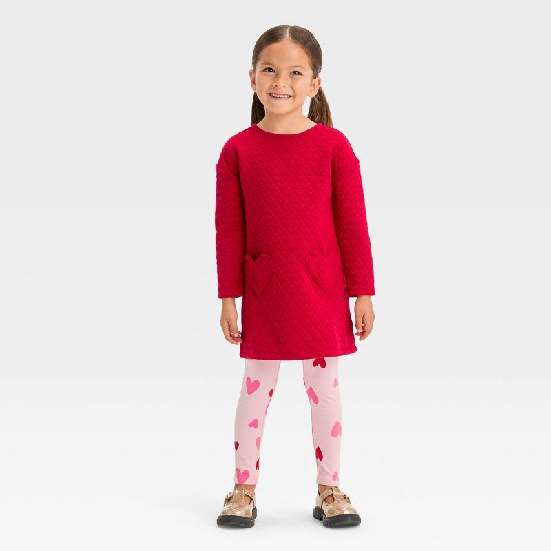 slide 3 of 3, Toddler Girls' Valentine's Day Textured Dress - Cat & Jack Red 4T, 1 ct