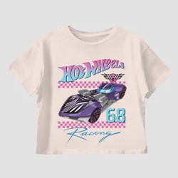 Girls' Hot Wheels Boxy Short Sleeve Graphic T-Shirt - Off White S