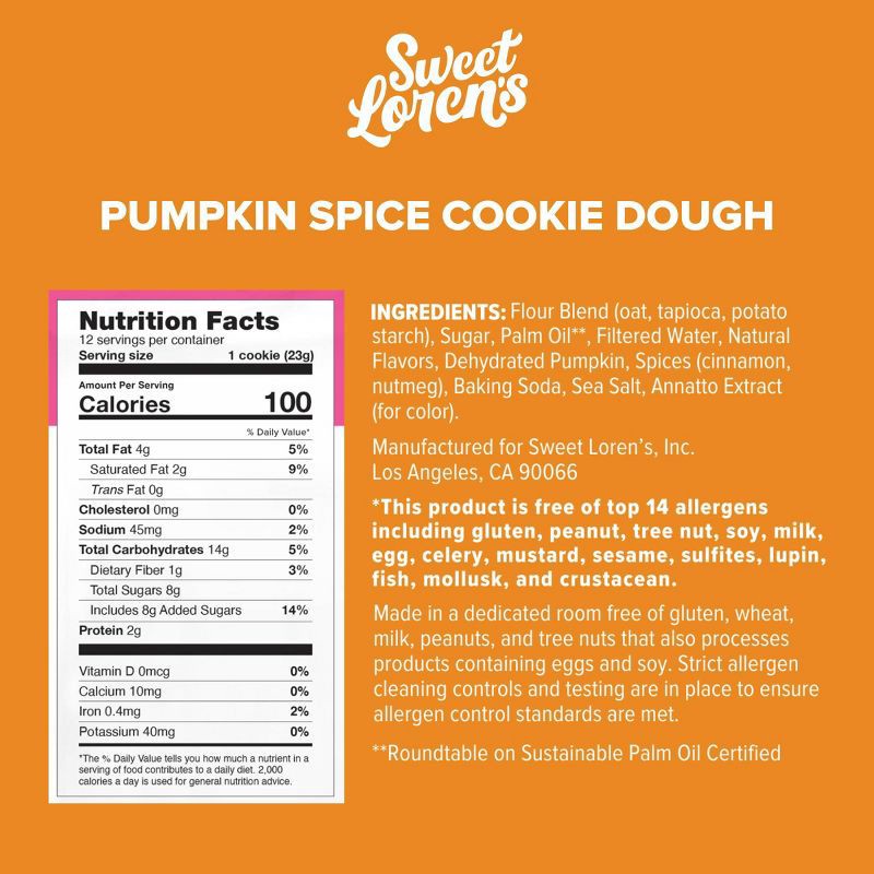 slide 4 of 7, Sweet Loren's Gluten Free Vegan Pumpkin Spice Cookie Dough - 9.6oz/12ct, 12 ct; 9.6 oz