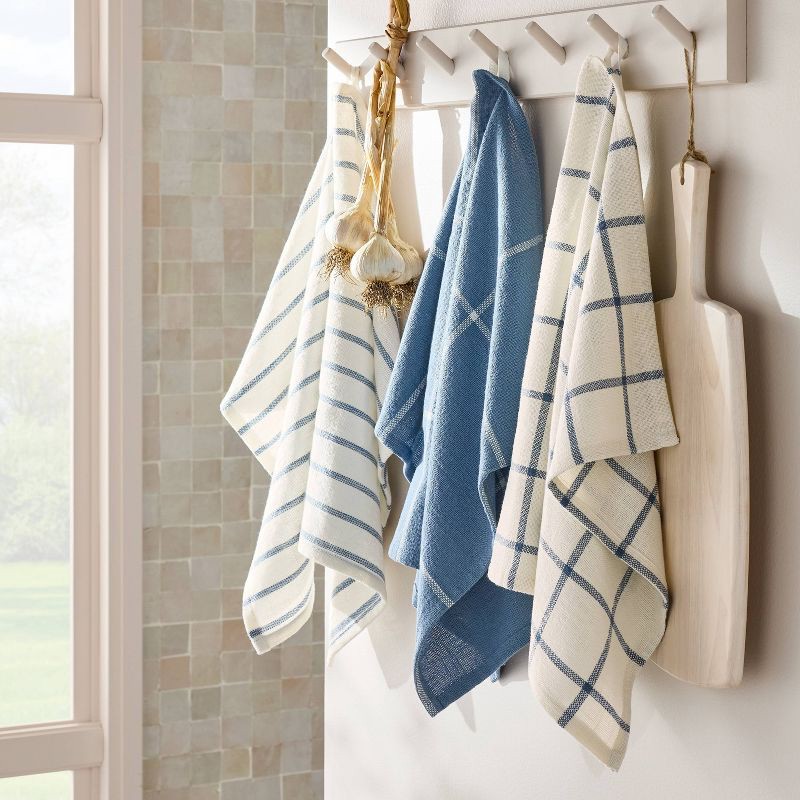 slide 2 of 4, 3pk Kitchen Towels Blue - Figmint™: Cotton Check Dish Towel Set, 28"x18", OEKO-TEX Certified, Easter Decor, 3 ct
