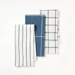 3pk Kitchen Towels Blue - Figmint™: Cotton Check Dish Towel Set, 28"x18", OEKO-TEX Certified, Easter Decor