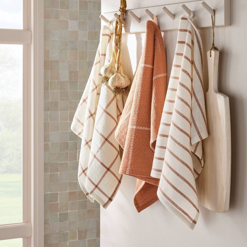 slide 2 of 3, 3pk Kitchen Towels Terracotta Orange - Figmint™: Cotton Dish & Hand Towels, Easter Stripe Pattern, 28"x18", 3 ct