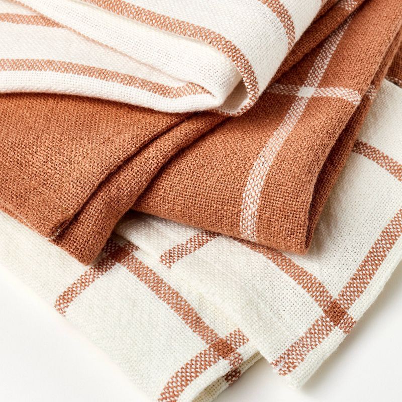 slide 3 of 3, 3pk Kitchen Towels Terracotta Orange - Figmint™: Cotton Dish & Hand Towels, Easter Stripe Pattern, 28"x18", 3 ct
