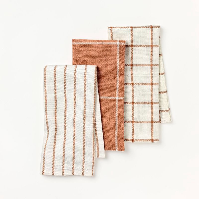 slide 1 of 3, 3pk Kitchen Towels Terracotta Orange - Figmint™: Cotton Dish & Hand Towels, Easter Stripe Pattern, 28"x18", 3 ct