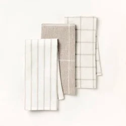 3pk Kitchen Towels Light Gray - Figmint™: Cotton Stripe Dish Towels, OEKO-TEX Certified, 28"x18", Easter Decor