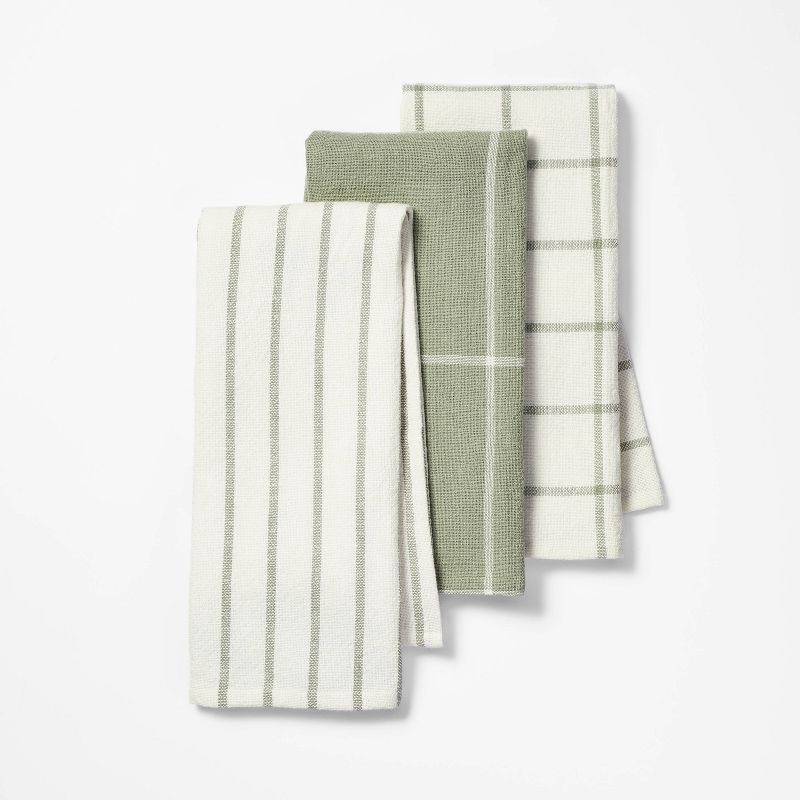 slide 1 of 3, 3pk Kitchen Towels Sage Green - Figmint™, 3 ct