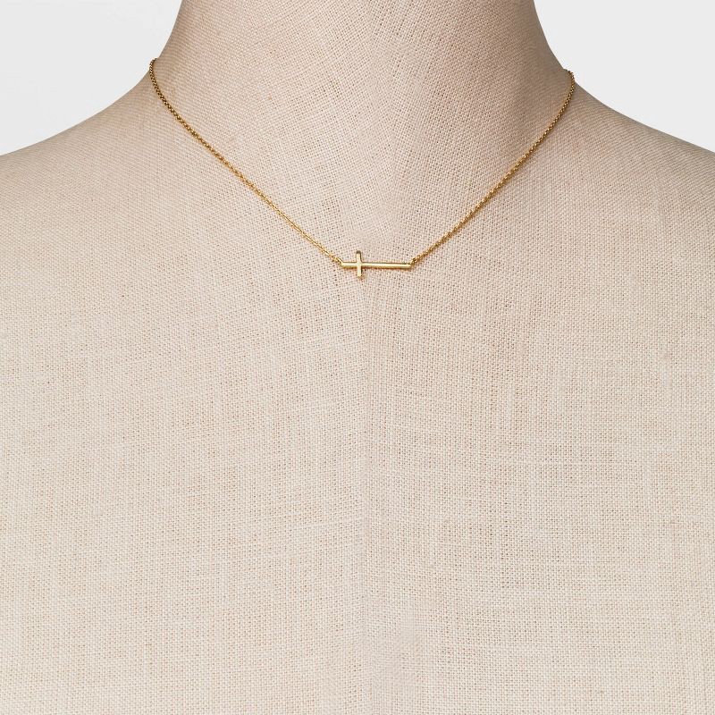 slide 2 of 4, 14K Gold Plated Stationed Cross Pendant Necklace - A New Day™ Gold: Nickel-Free Religious Jewelry, 1 ct