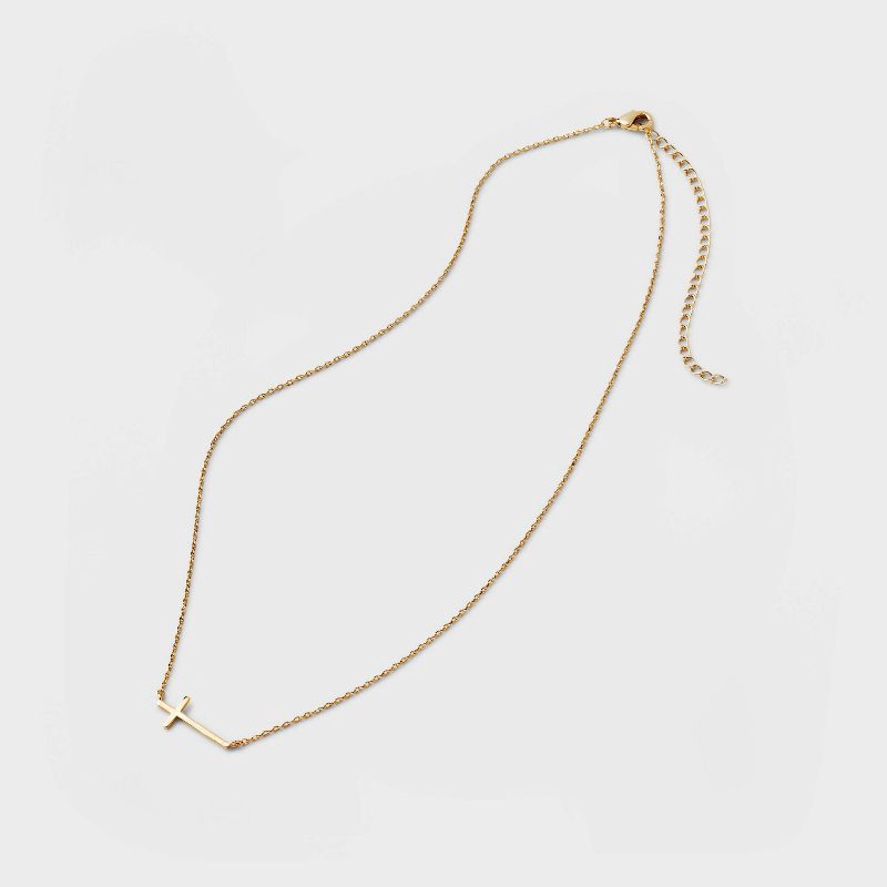 slide 3 of 4, 14K Gold Plated Stationed Cross Pendant Necklace - A New Day™ Gold: Nickel-Free Religious Jewelry, 1 ct