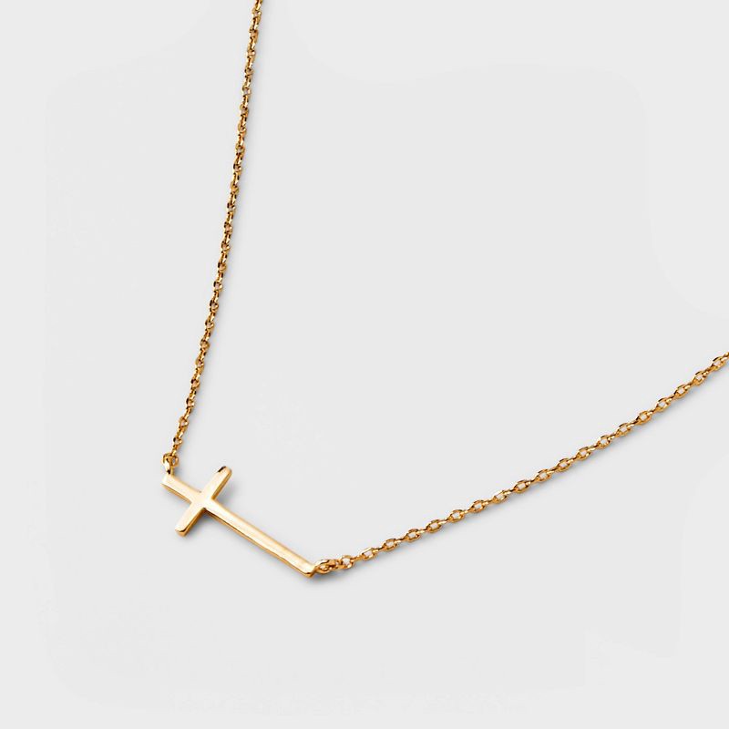 slide 4 of 4, 14K Gold Plated Stationed Cross Pendant Necklace - A New Day™ Gold: Nickel-Free Religious Jewelry, 1 ct