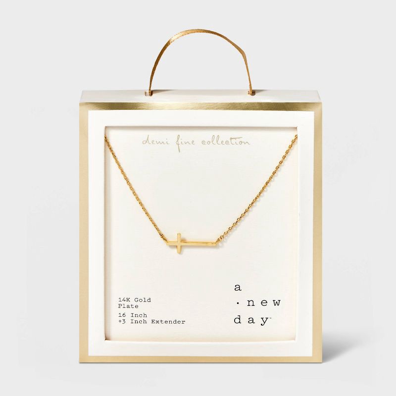 slide 1 of 4, 14K Gold Plated Stationed Cross Pendant Necklace - A New Day™ Gold: Nickel-Free Religious Jewelry, 1 ct