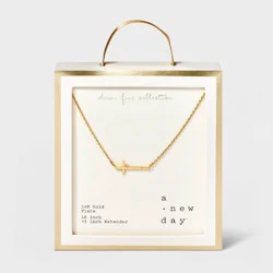 14K Gold Plated Stationed Cross Pendant Necklace - A New Day™ Gold: Nickel-Free Religious Jewelry