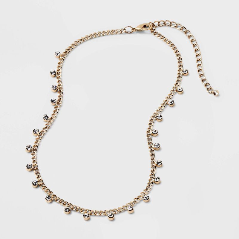 slide 4 of 5, Crystal Station Cubic Zirconia Chain Necklace - A New Day™ Gold: Steel, Lobster Claw Clasp, 3 Inch Extender, 1 ct