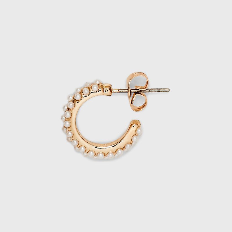 slide 3 of 14, Round Pearl Hoop Earrings - A New Day™ Gold: Nickel-Free Metal, Zinc, Post Closure, 0.8" Length, 0.59" Width, Pearl Stone, 1 ct