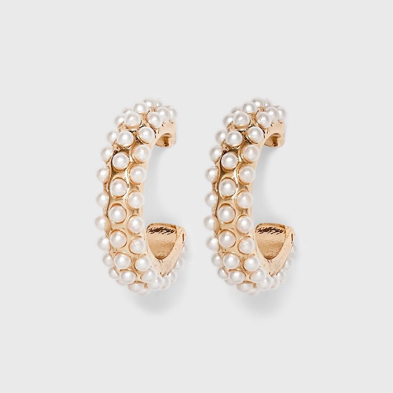 slide 1 of 3, Pearl Hoop Earrings - A New Day™ Gold, 1 ct