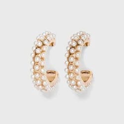 Round Pearl Hoop Earrings - A New Day™ Gold: Nickel-Free Metal, Zinc, Post Closure, 0.8" Length, 0.59" Width, Pearl Stone