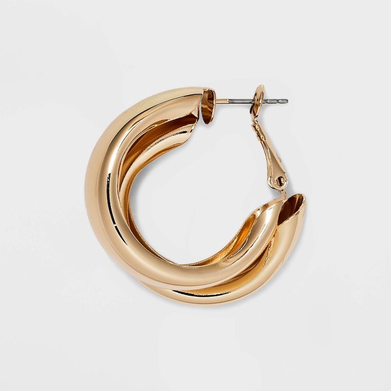 slide 3 of 14, Double Illusion Hoop Earrings - A New Day™ Gold: Nickel-Free Metal, Leverback Closure, 1.4" Length, 0.67 oz Weight, 0.67 oz