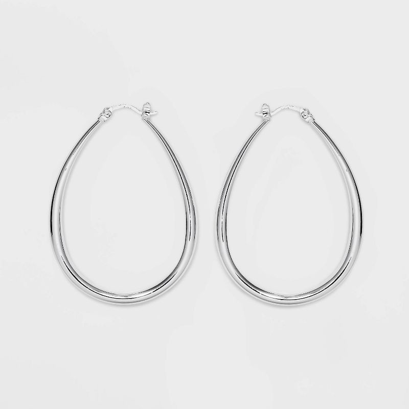 slide 1 of 3, Sterling Silver Teardrop Hoop Earrings - A New Day™ Silver: Nickel-Free, Shiny Finish, Hinge Closure, 1 ct