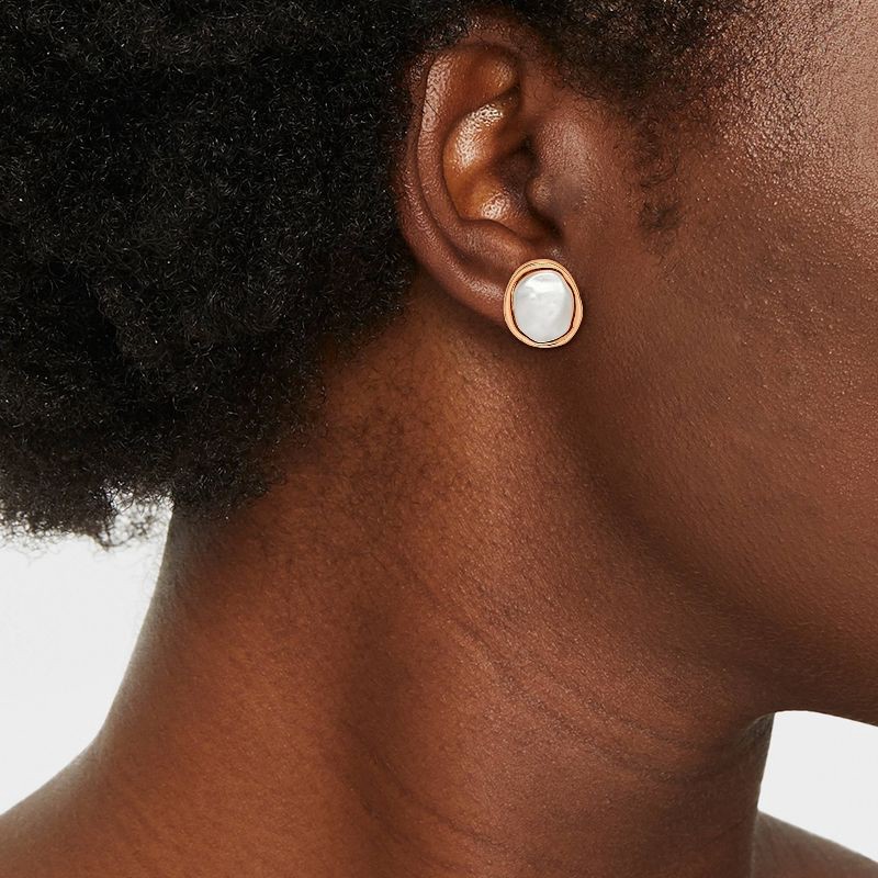 slide 2 of 3, Pearl Cabochon Stud Earrings - A New Day™ Gold: Nickel-Free Metal, Post Closure, 0.59" Length, 0.51" Width, 1 ct