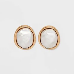 Pearl Cabochon Stud Earrings - A New Day™ Gold: Nickel-Free Metal, Post Closure, 0.59" Length, 0.51" Width