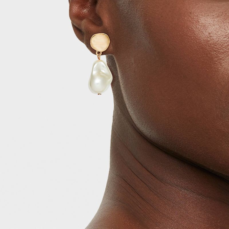 slide 2 of 14, Pearl Drop Earrings - A New Day™ Gold: Glass & Nickel-Free Metal, Post Closure, 1.5" Length, 0.5" Width, 0.42 oz., 0.42 oz