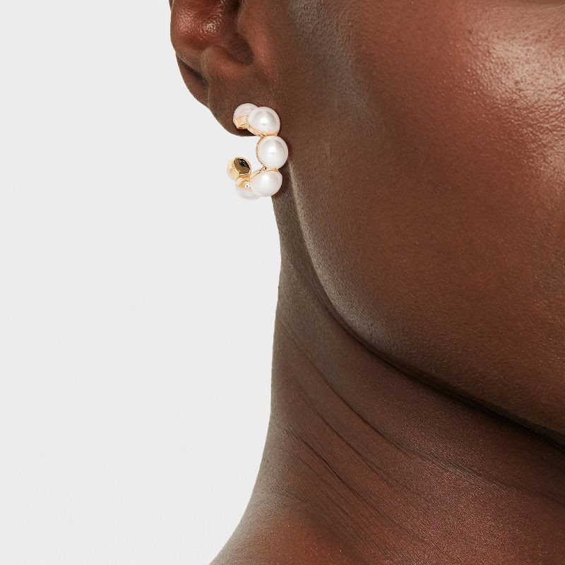slide 2 of 19, Mini Pearl Hoop Earrings - A New Day™ Gold: Nickel-Free Metal, Post Closure, 1.1" Length, Pearl Stone Type, 1 ct