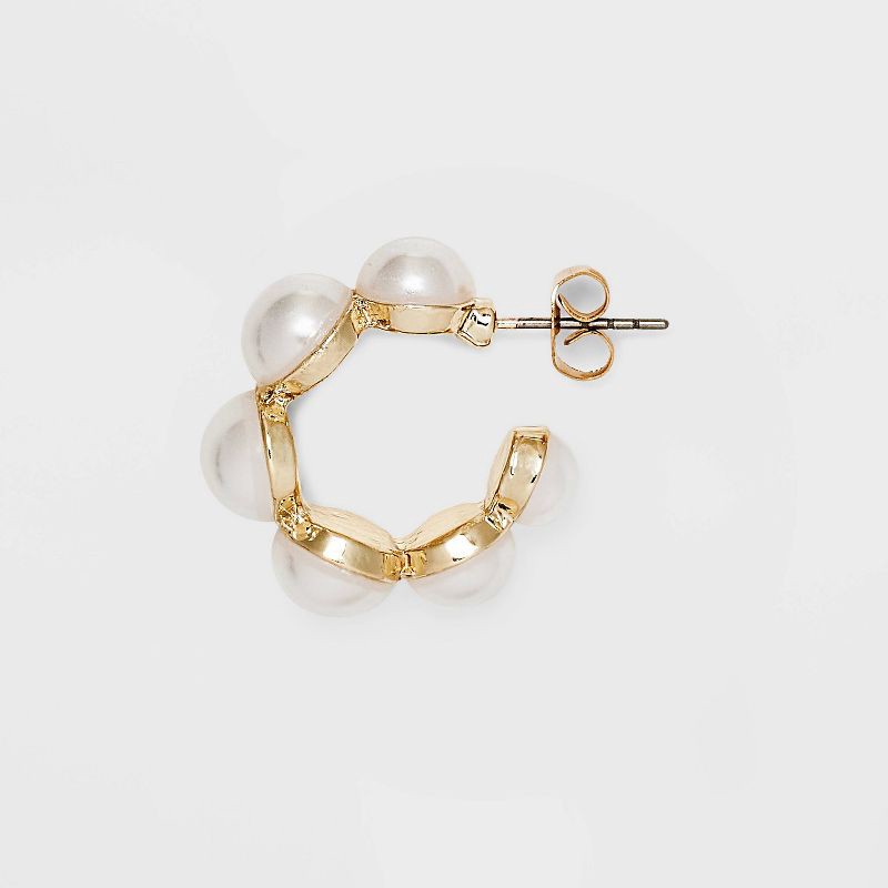 slide 3 of 19, Mini Pearl Hoop Earrings - A New Day™ Gold: Nickel-Free Metal, Post Closure, 1.1" Length, Pearl Stone Type, 1 ct