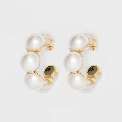 Mini Pearl Hoop Earrings - A New Day™ Gold: Nickel-Free Metal, Post Closure, 1.1" Length, Pearl Stone Type