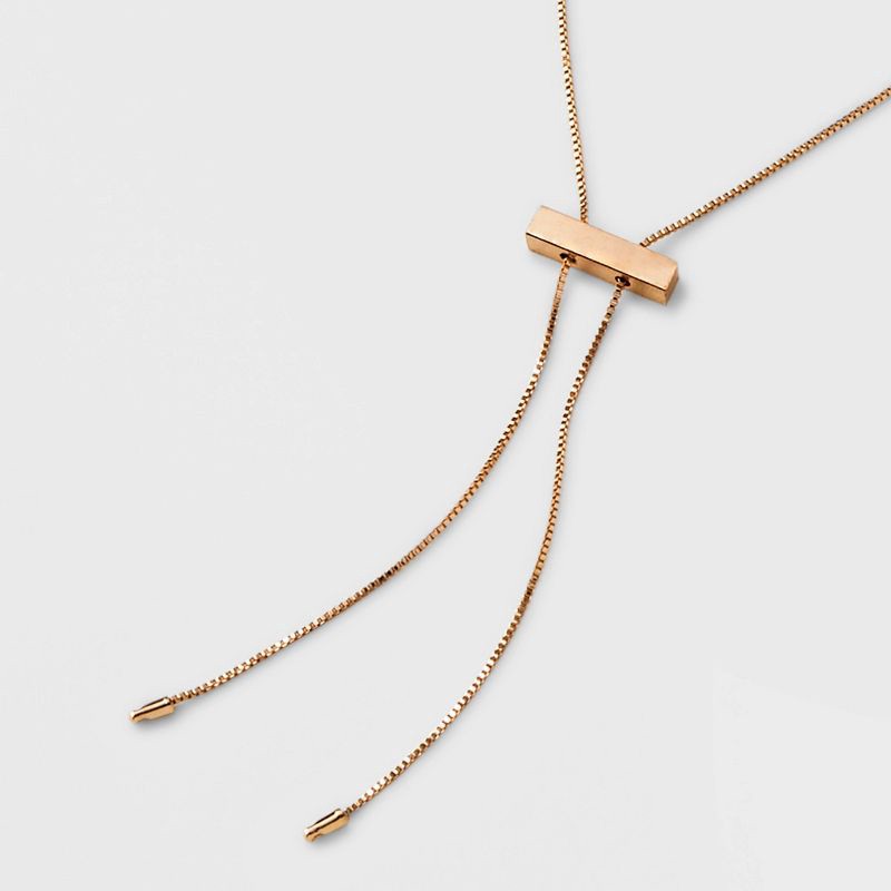 slide 4 of 4, Slider Bar Bolo Tie Y-Line Necklace - Universal Thread™ Gold: Lobster Claw Clasp, 18" Length, Recycled Brass, 1 ct