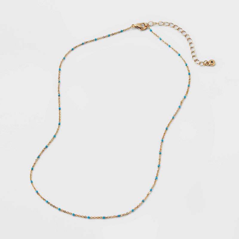 slide 3 of 4, Turquioise Epoxy Beaded Necklace - Universal Thread™ Gold: Lobster Claw Clasp, 18" Length, Recycled Brass, 1 ct