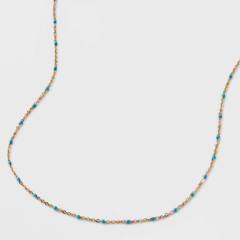 slide 4 of 4, Turquioise Epoxy Beaded Necklace - Universal Thread™ Gold: Lobster Claw Clasp, 18" Length, Recycled Brass, 1 ct