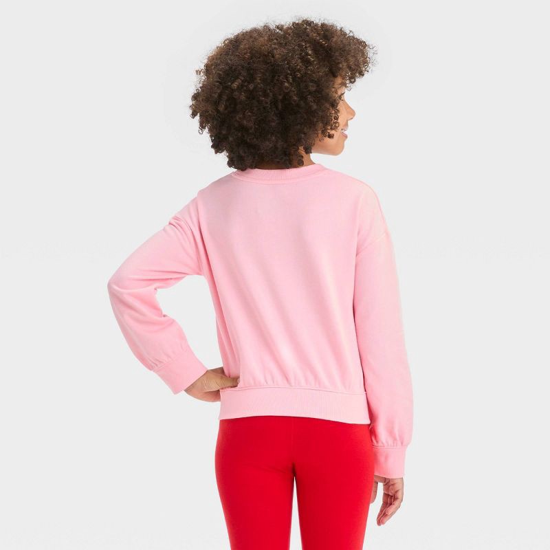 slide 3 of 3, Girls' French Terry Valentine's Day Floral Hearts Pullover Sweatshirt - Cat & Jack Pink XL, 1 ct