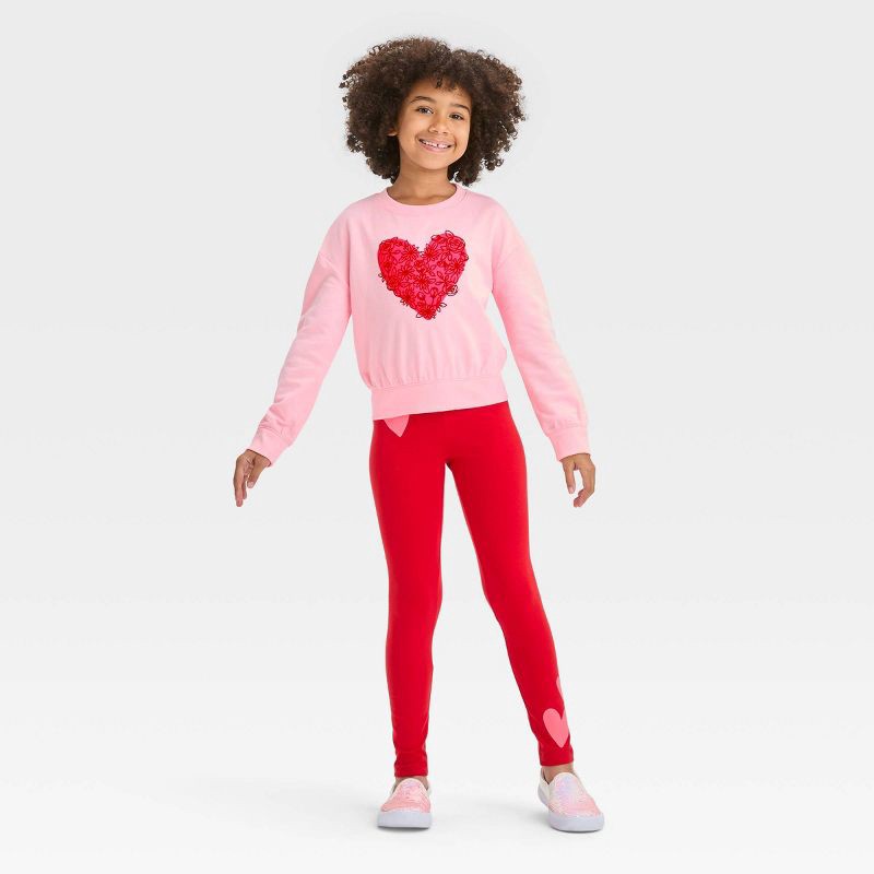 slide 2 of 3, Girls' French Terry Valentine's Day Floral Hearts Pullover Sweatshirt - Cat & Jack Pink XL, 1 ct
