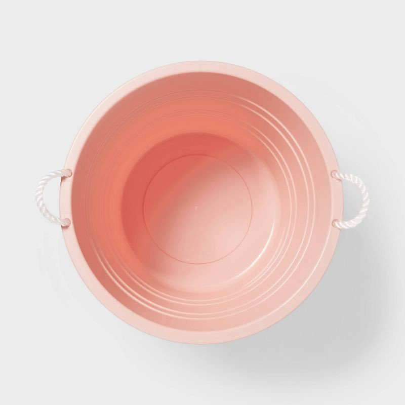 slide 3 of 3, Plastic Kids' Storage Bin with Woven Handles Pink - Pillowfort™: Jumbo Round Toy Bucket, 20% Recycled Material, 1 ct