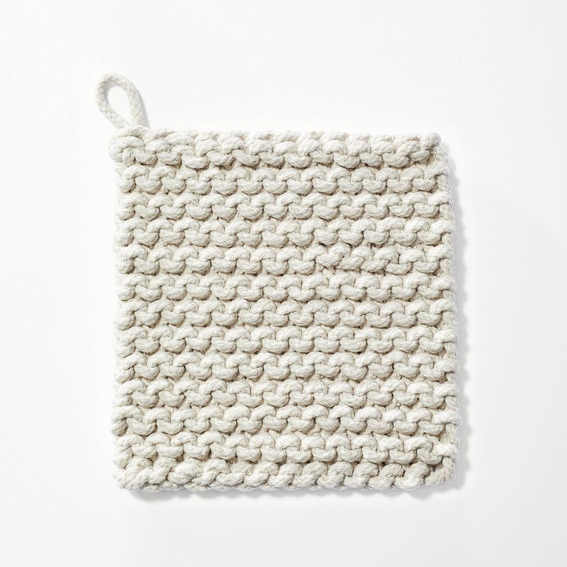 slide 1 of 3, 7" Rope Trivet Marled Light Gray - Figmint™: Reversible Pot Holder, Woven Polyester, Kitchen Textile, 1 ct