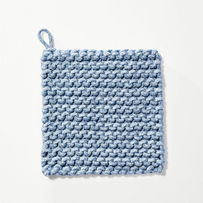 slide 1 of 4, 7" Rope Trivet Marled Blue - Figmint™: Reversible Pot Holder, Woven Kitchen Textile, Spot Clean, 1 ct