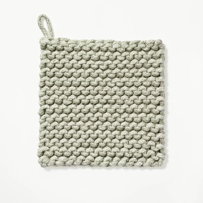 slide 1 of 3, 7" Rope Trivet Marled Sage Green - Figmint™: Reversible Woven Pot Holder, Spring Kitchen Textile, 1 ct
