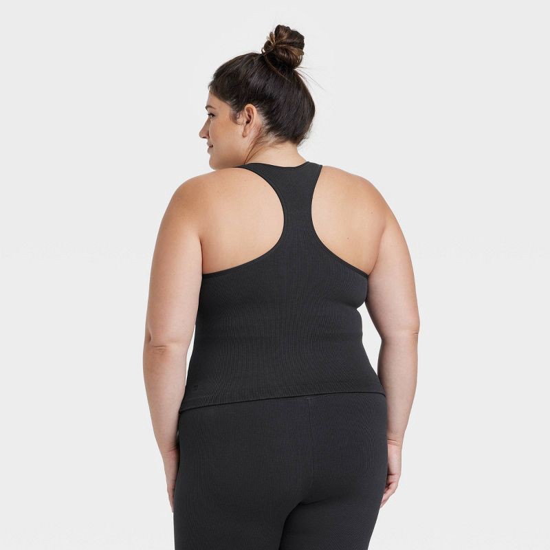 slide 2 of 5, Women's Seamless Racerback Ribbed Tank Top - All In Motion™ Black XS: Moisture Wicking, Built-in Shelf Bra, 1 ct