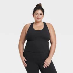 Women's Seamless Racerback Ribbed Tank Top - All In Motion™ Black M: Moisture Wicking, Built-in Shelf Bra