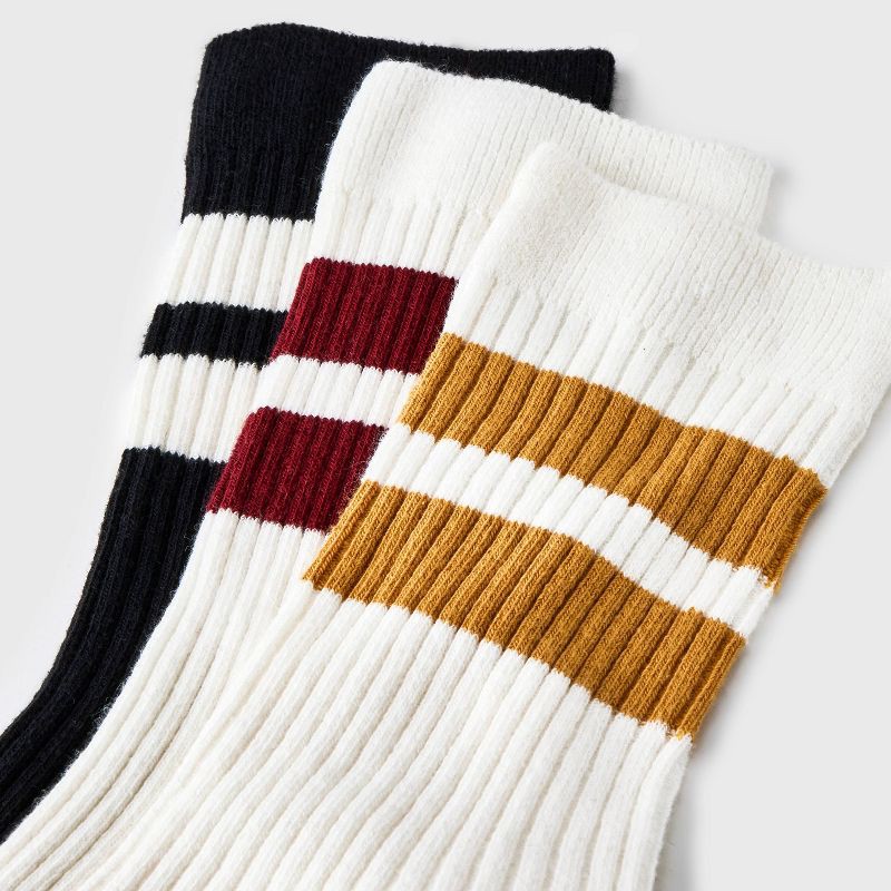 slide 3 of 3, Women's Lightweight Ribbed Striped 3pk Crew Socks - Universal Thread™ Ivory/Black 4-10: Cotton Blend, Tagless, Flat Seams, 3 ct