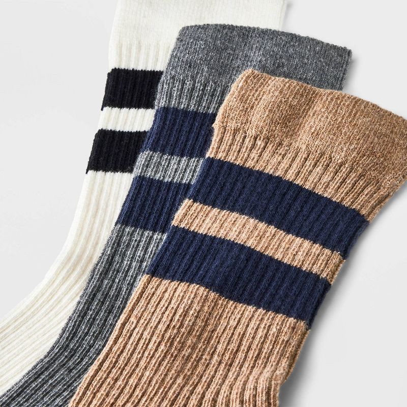 slide 3 of 3, Women's Lightweight Ribbed Striped 3pk Crew Socks - Universal Thread™ Ivory/Heather Gray/Brown Heather 4-10: Cotton Blend, Tagless, 3 ct